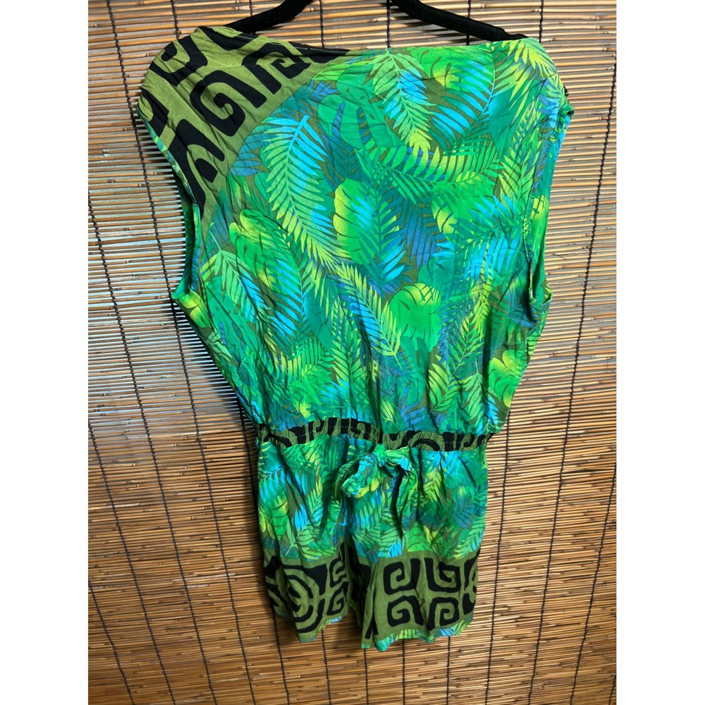 Ari'i Creation Tahiti Romper Green Tropical Leaf Tribal Print Sleeveless Small